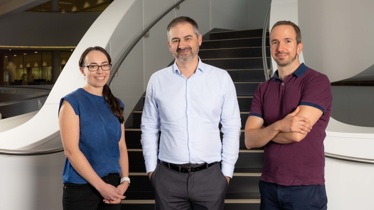 Megan steain, Jamie_triccas, Claudio Counoupas standing together in foyer of Charles Perkins Centre 