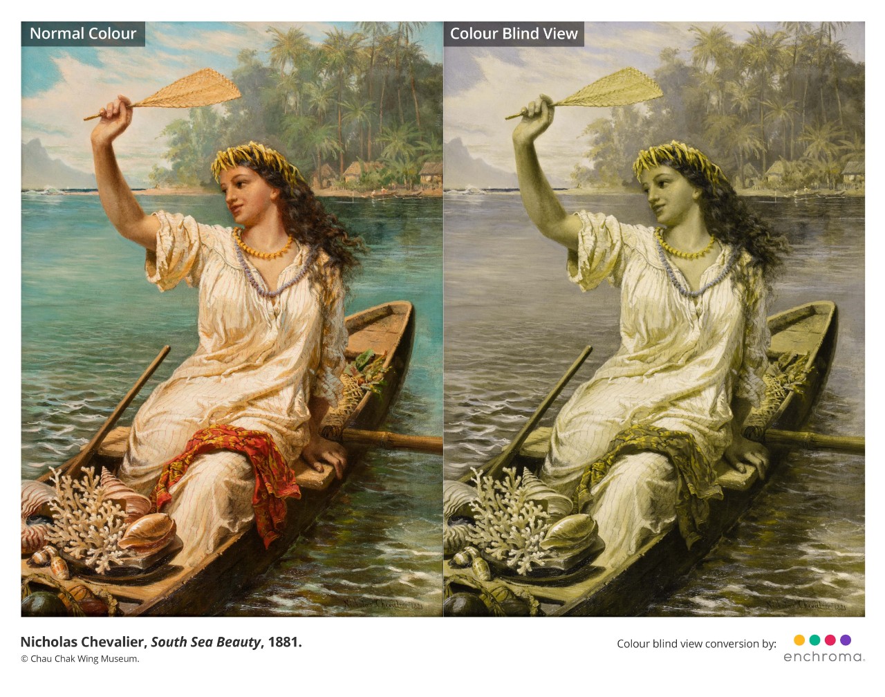 painting of a South Sea Beauty - a Pacific woman in a small canoe