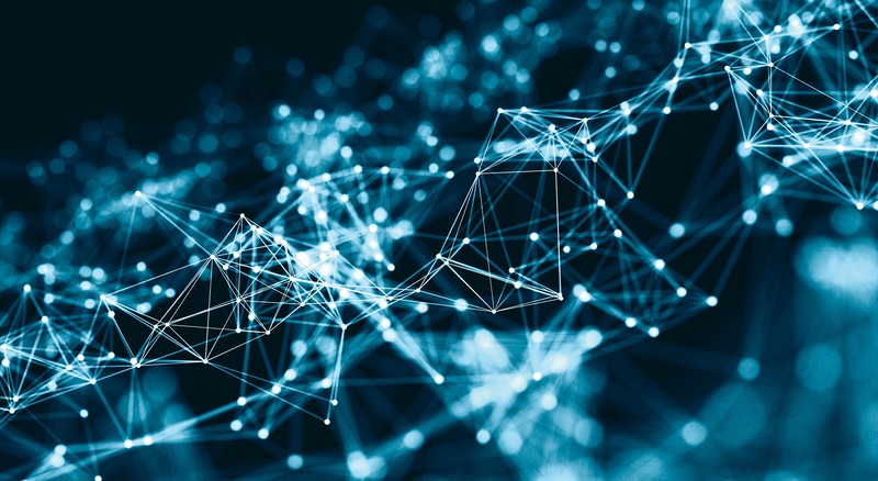 Nodes connected by white lines against a blue background