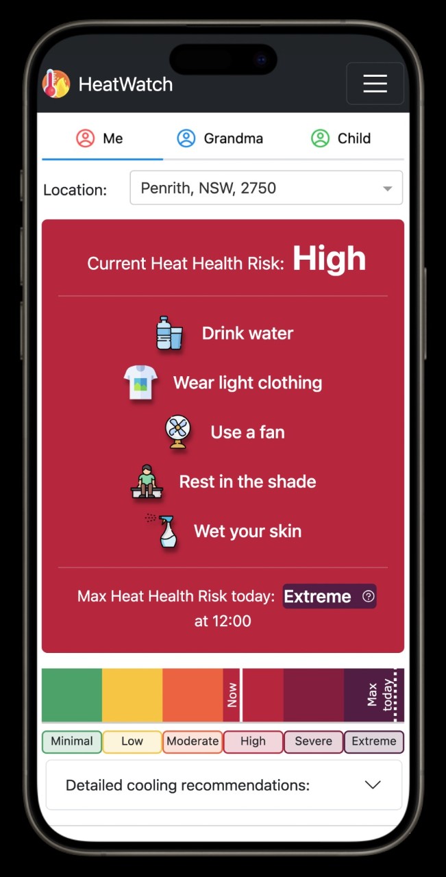 Interface of the HeatWatch application on a smartphone