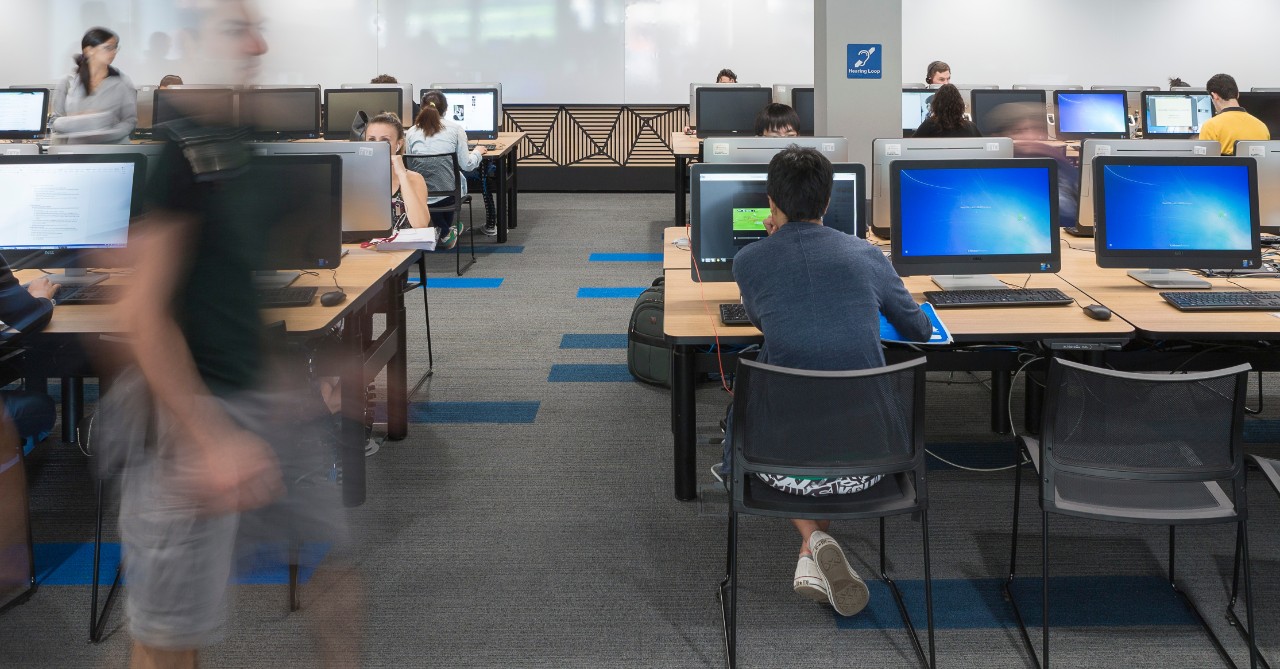 Students studying in the Learning Hub
