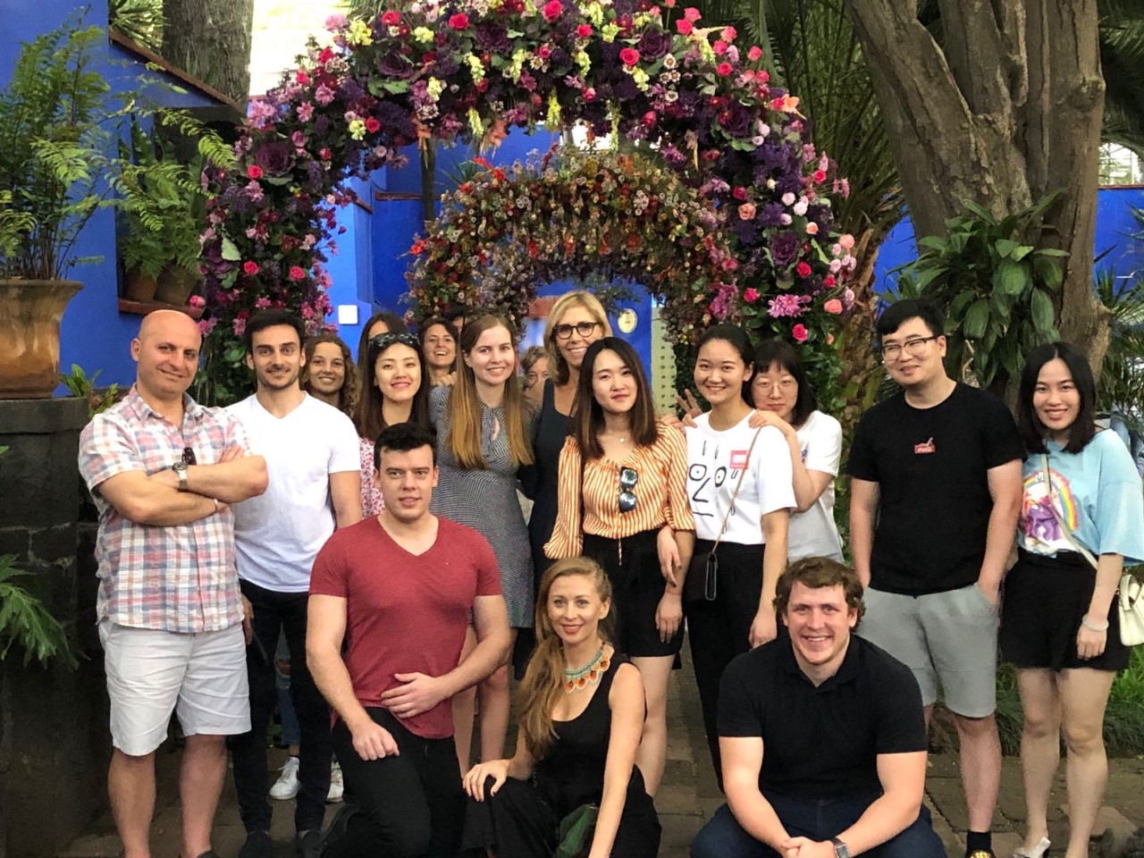 A group of students in a town square