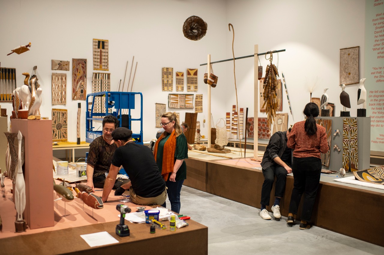 Museum staff installing the exhibition 