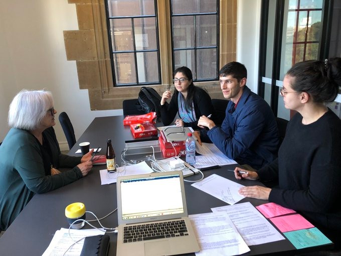 Shannon Sampert at the Pop-up research Lab on military sexual violence in Australia, Canada and the US with Eda Gunaydin, Harry Maher and Dr Nicole Wegner.