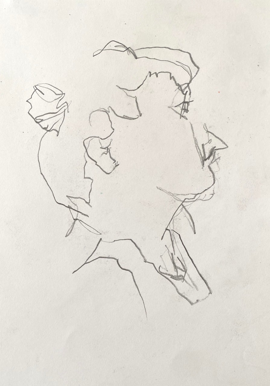 Self portrait as a blind drawing by Charlie Tapper.