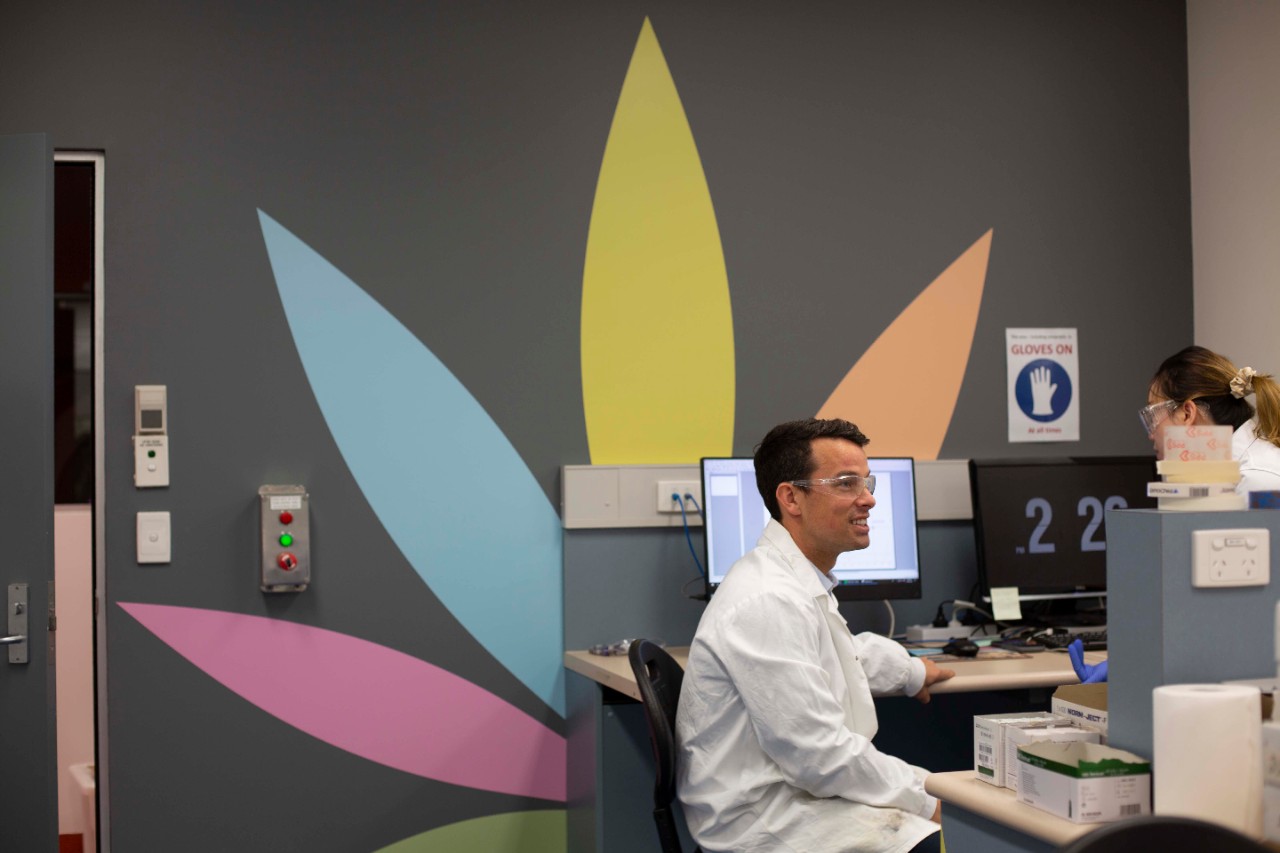 Medicinal chemistry leader, Dr Samuel Banister, in the medicinal chemistry lab