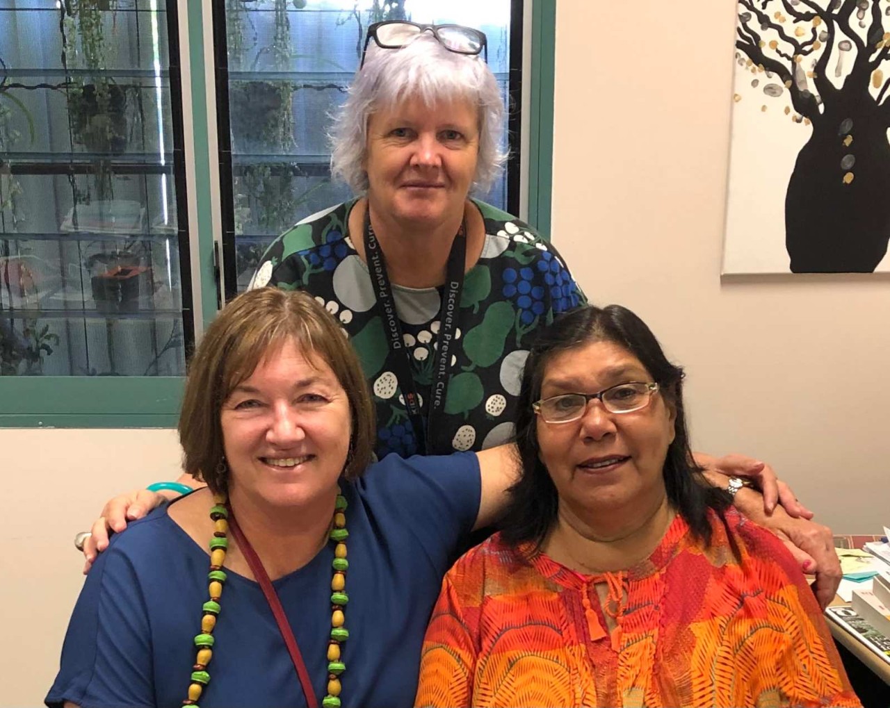 Ms Sue Thomas, Professor Elizabeth Elliott and Emily Carter