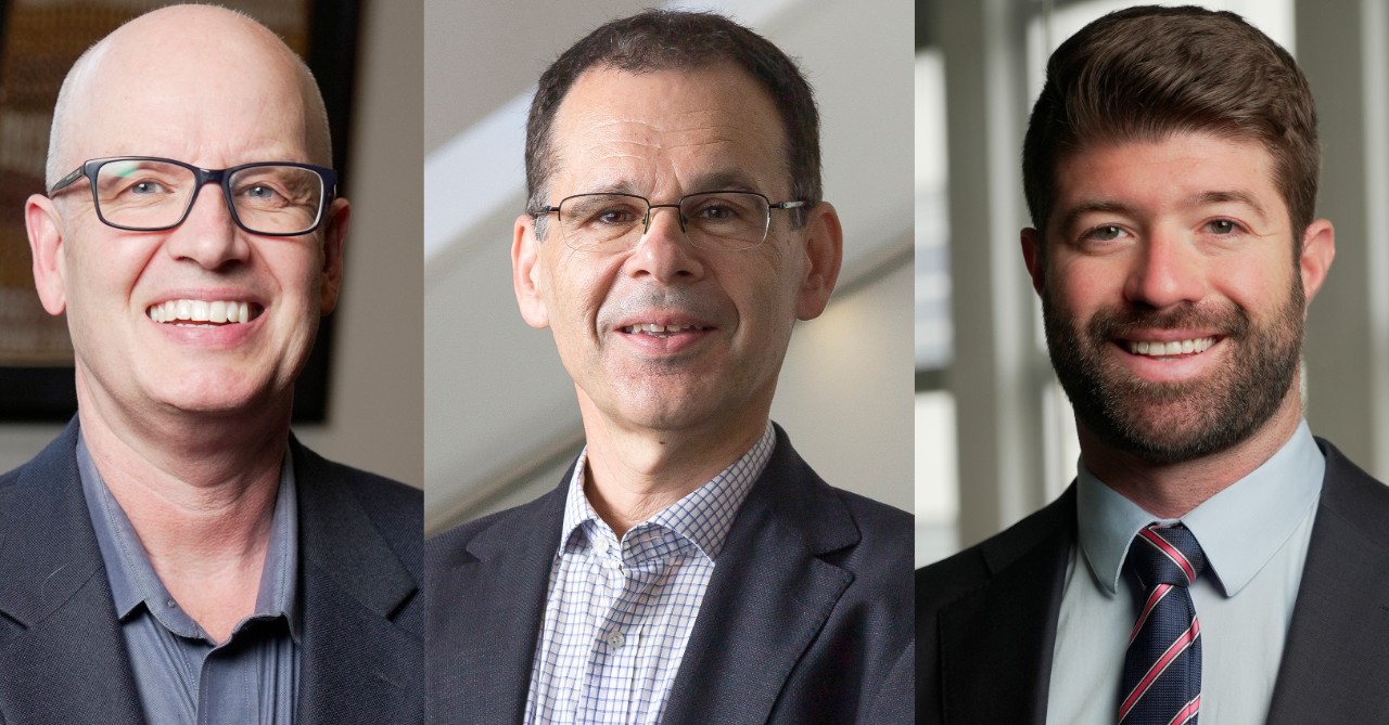 Professor Eddie Holmes (left), Professor Tony Weiss and Associate Professor Michael Bowen (right).