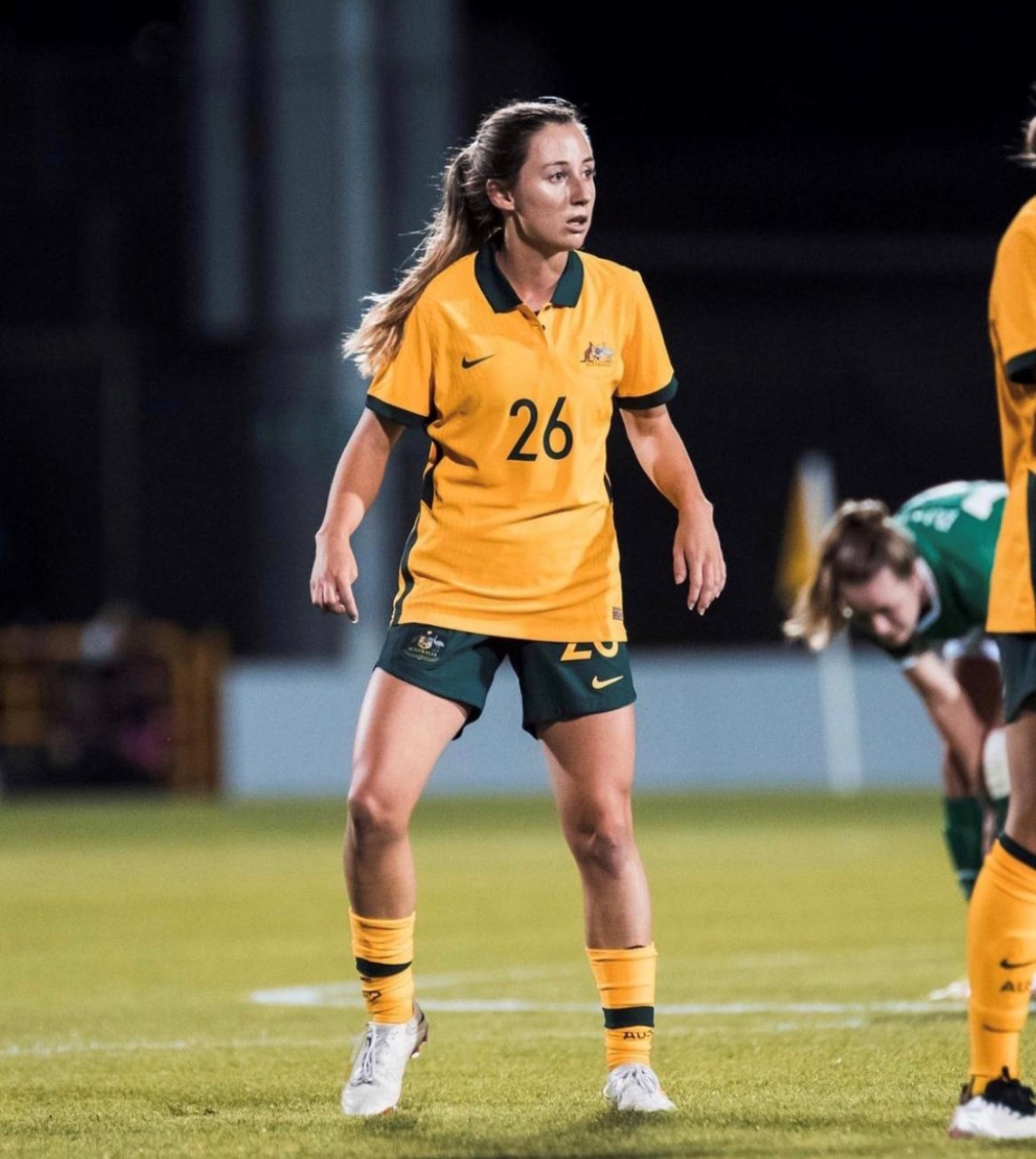 Clare Wheeler on the field for the Matildas