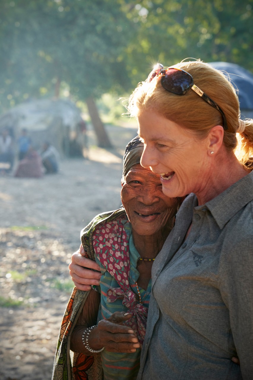 Professor Vanessa Hayes in Namibia with Ouma, the oldest person in her village.