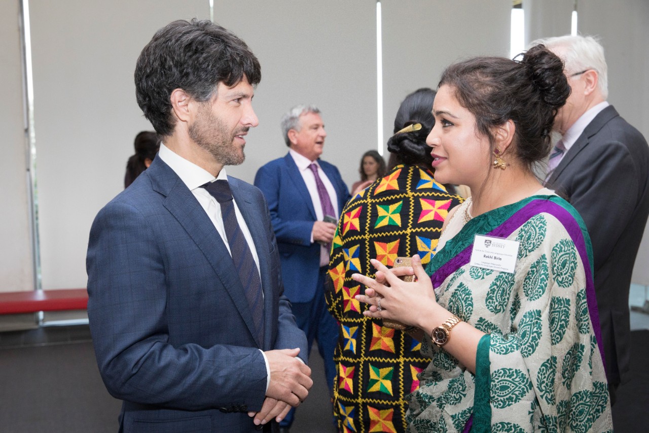 Languages Ambassador Rakhi Birla speaks to Minister of Finance Victor Dominello