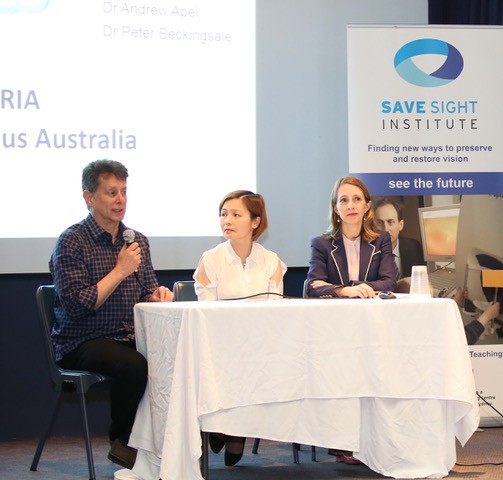 Larry Kornhauser with the Save Sight Institute's Professor Stephanie Watson