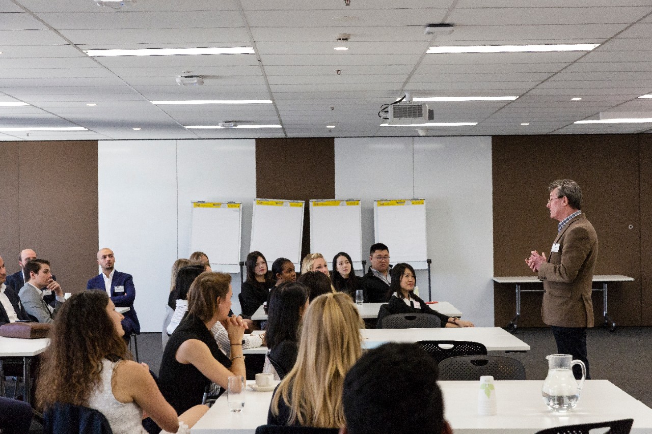 Professor Guy Ford, Director of the MBA, talking to a class.