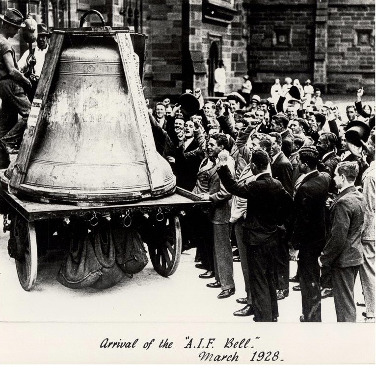 Crowd watching the bells arrive