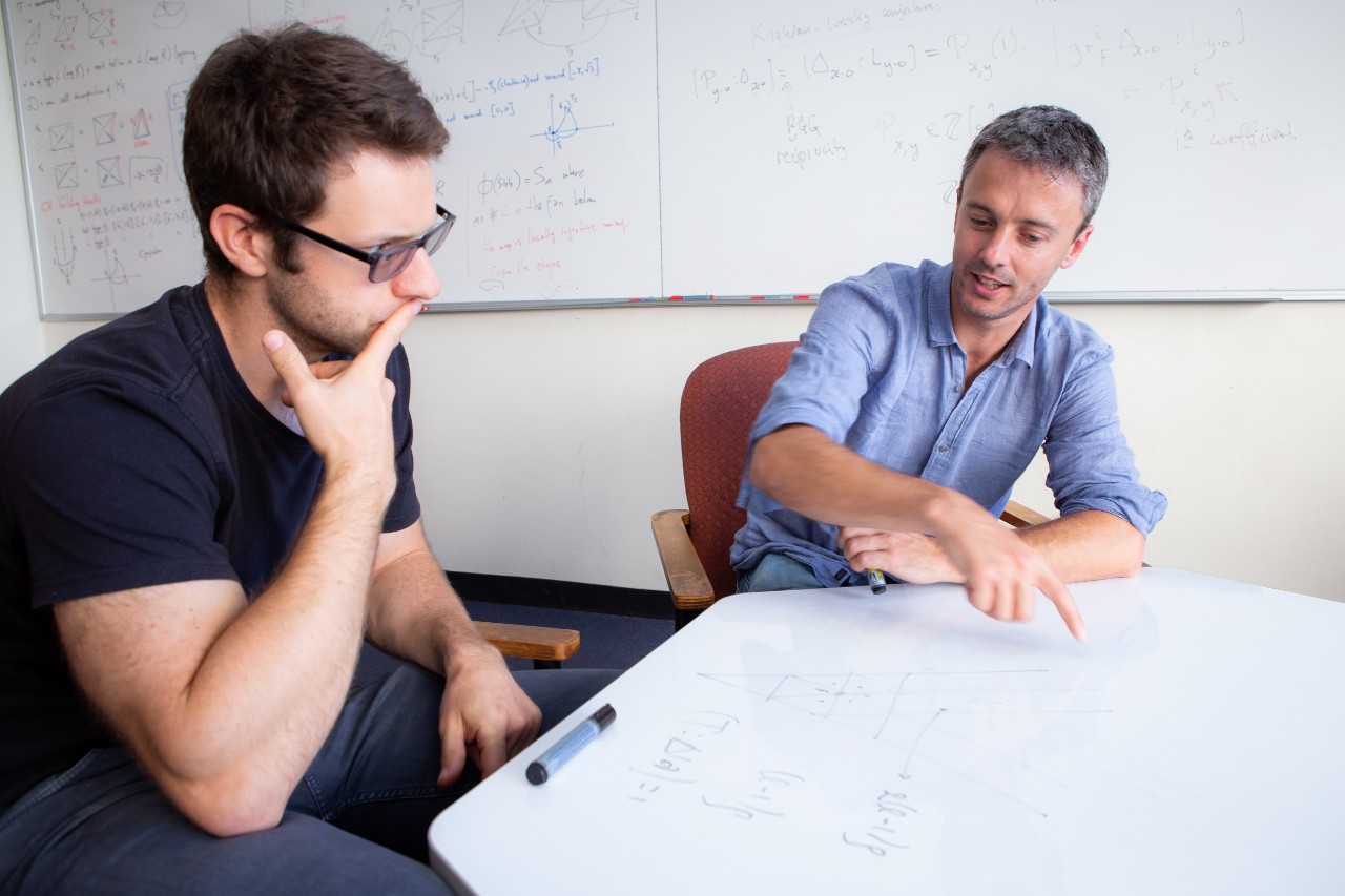 Professor Geordie Williamson with University of Sydney mathematics colleague Dr Kevin Coulembier.