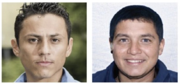 A real face and a deepfake face