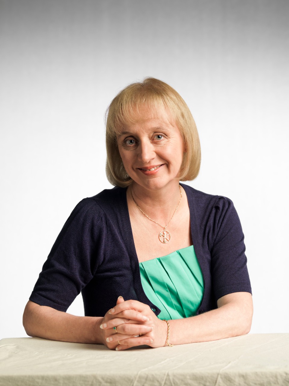 Joanne Wright at a desk