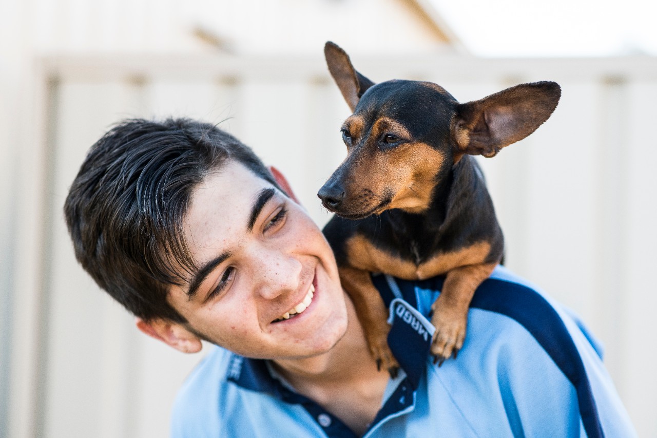 Photograph of Daniel Furina and his dog, Sandy