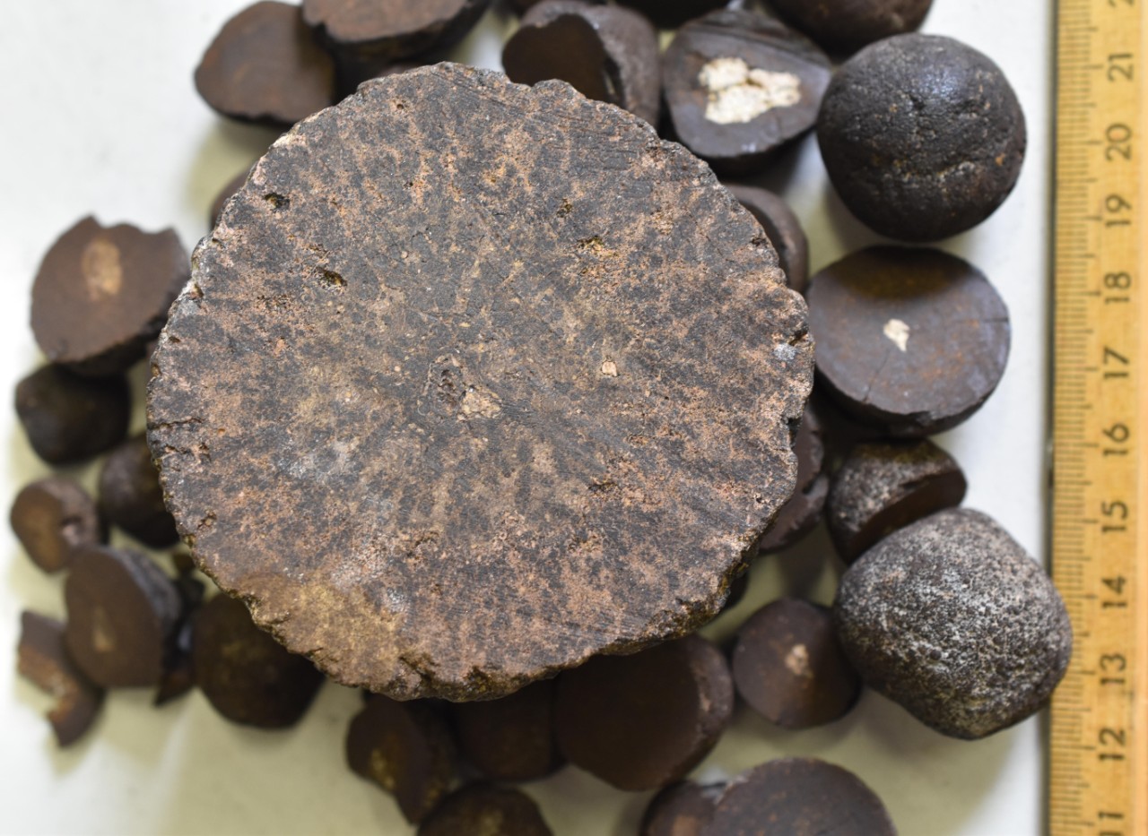 a photo of a large manganese nodule (a lump of metal) dredged from the central South Pacific Ocean