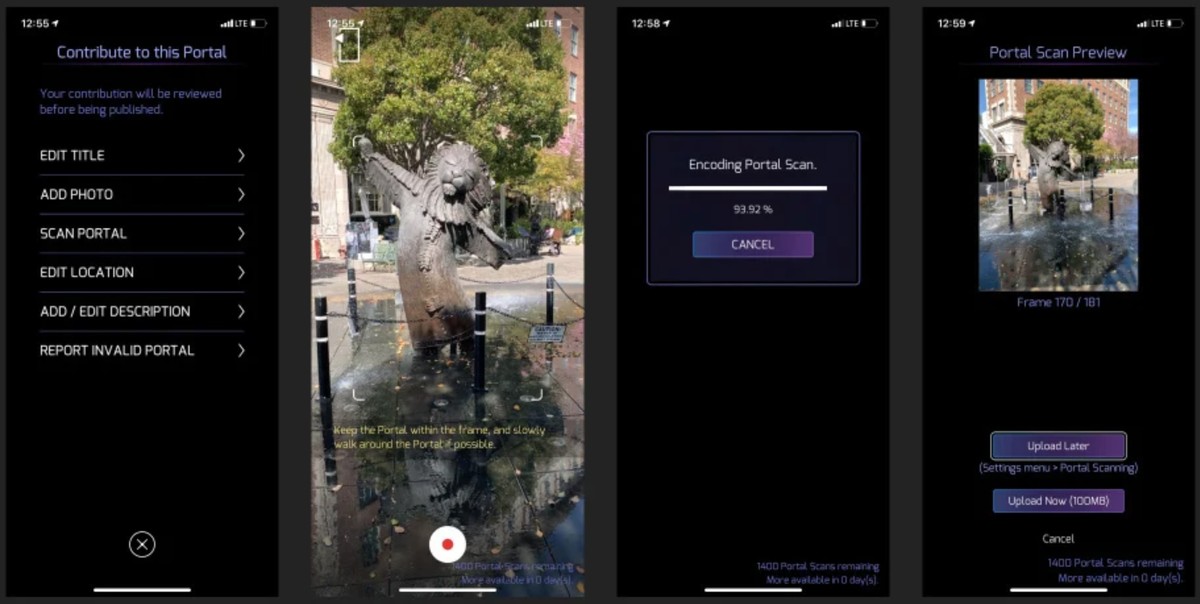 Screenshots of the Ingress Portal Scan Feature, via Niantic.