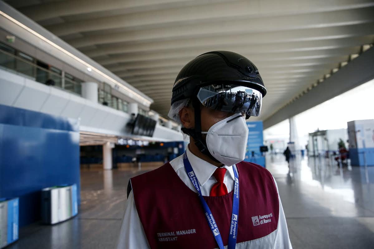 AR smart helmets in use in Italy during the COVID-19 pandemic. 