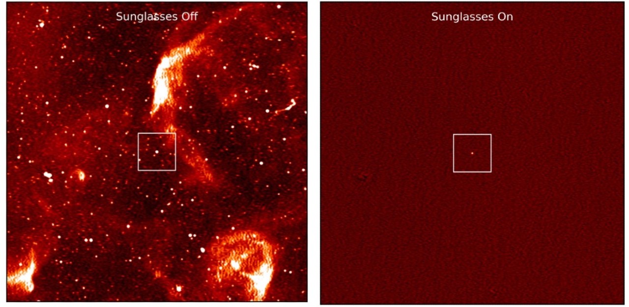 Comparing views of the pulsar, without and with telescopic 'sunglasses'. 