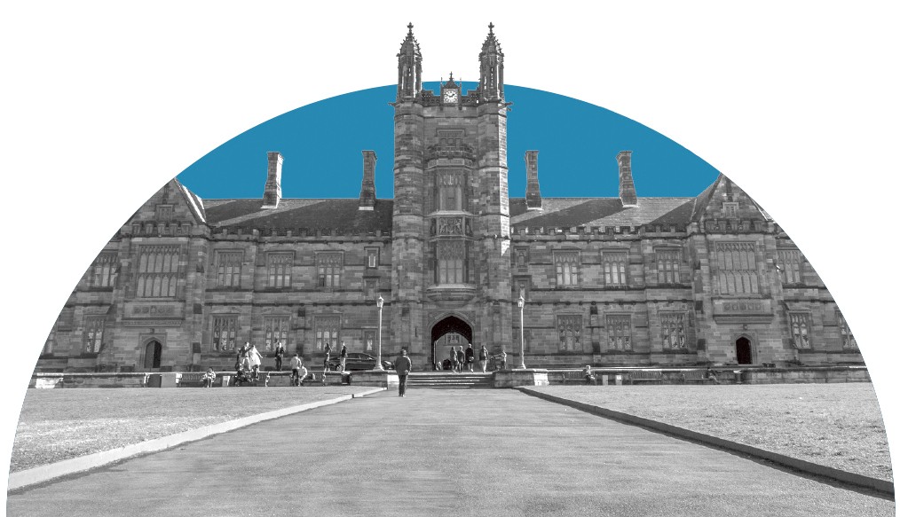 A black and white image of the quadrangle